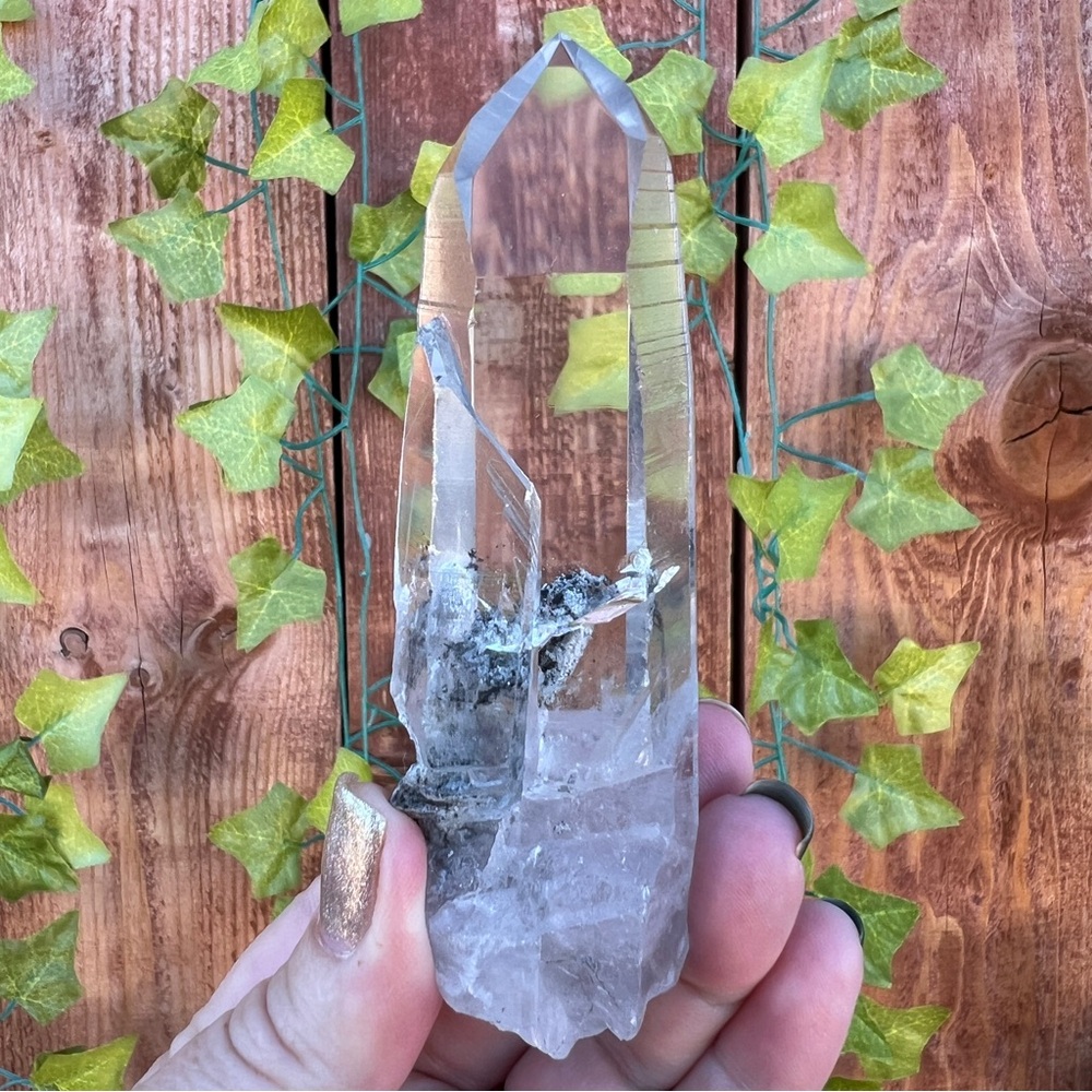 5.36 oz. Super Clear Quartz Point With Phantom & Removable Metal Stand